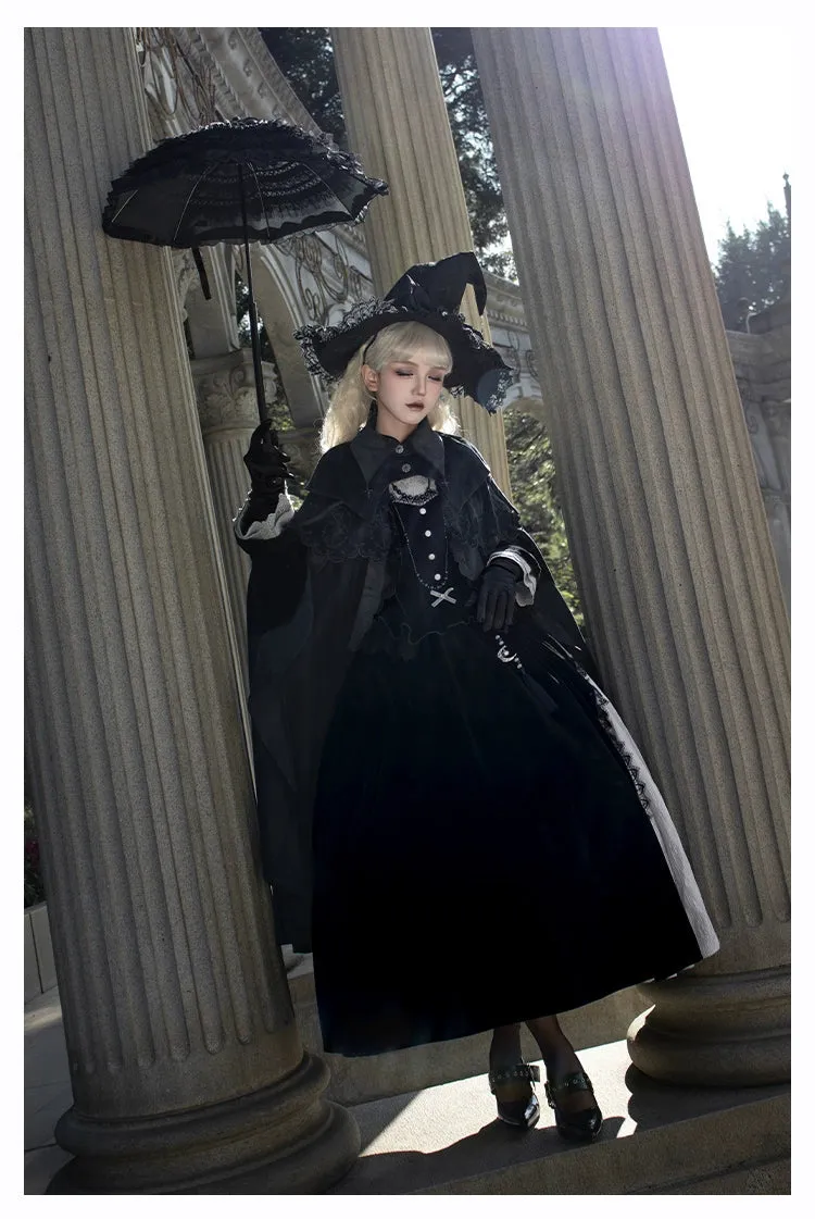 With Puji~Innocent Talk~Halloween Chinese Style Lolita OP Black-silver Gray Dress