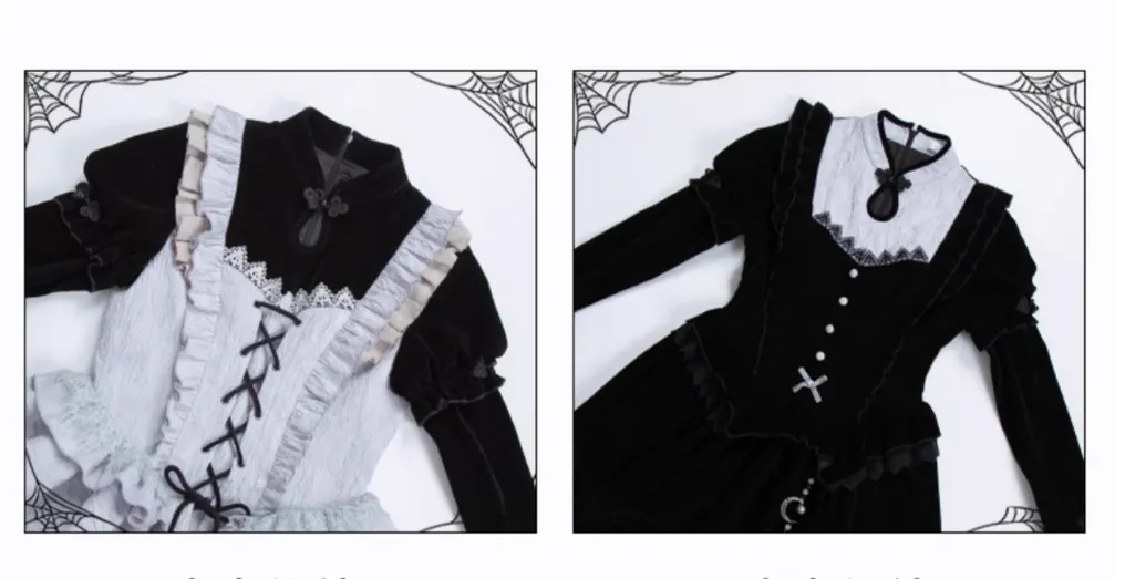 With Puji~Innocent Talk~Halloween Chinese Style Lolita OP Black-silver Gray Dress