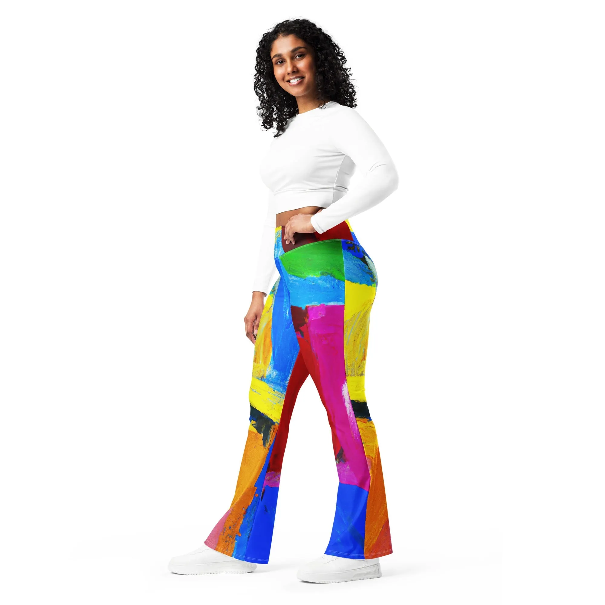 Womens Flare Leggings - Blue Red Abstract Pattern