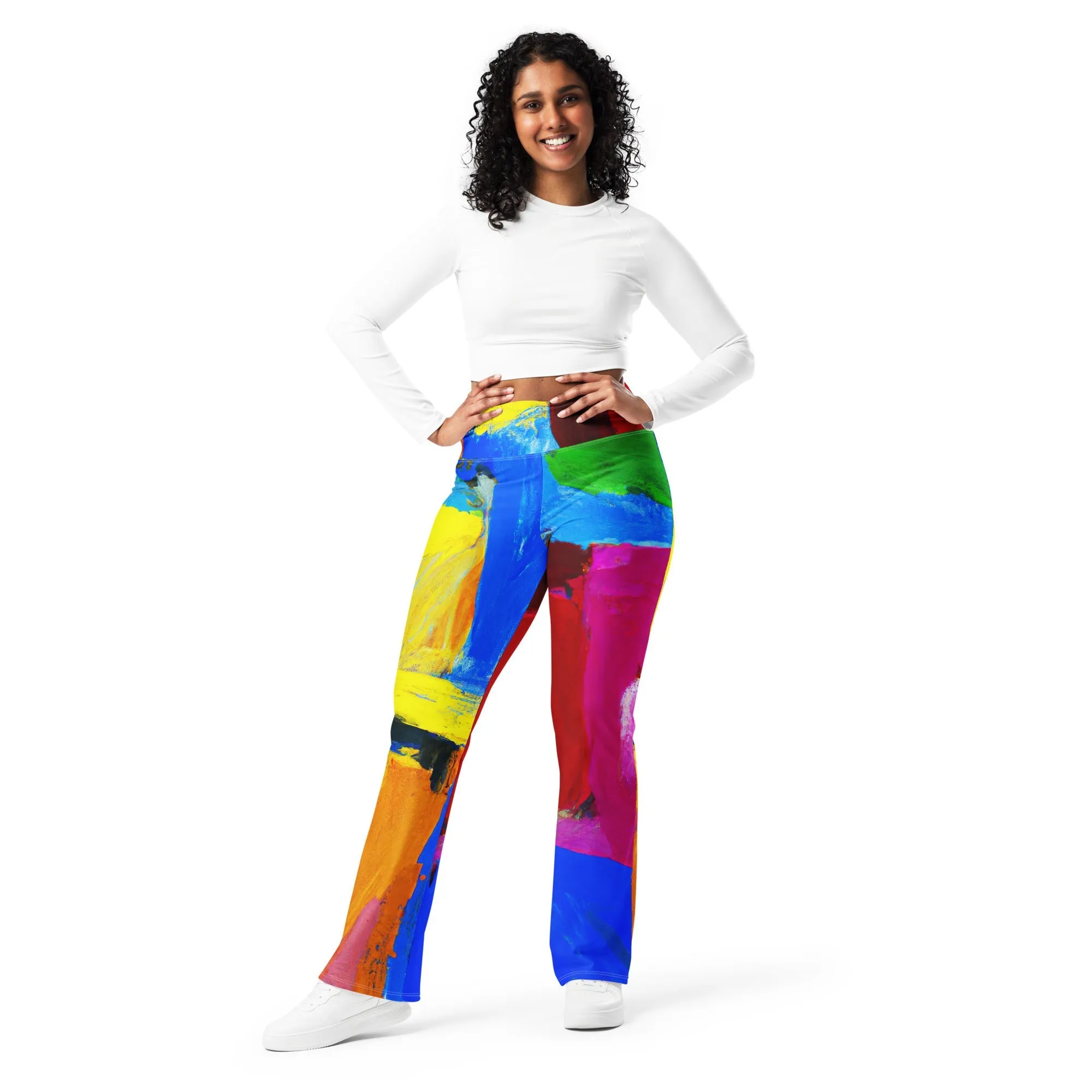 Womens Flare Leggings - Blue Red Abstract Pattern
