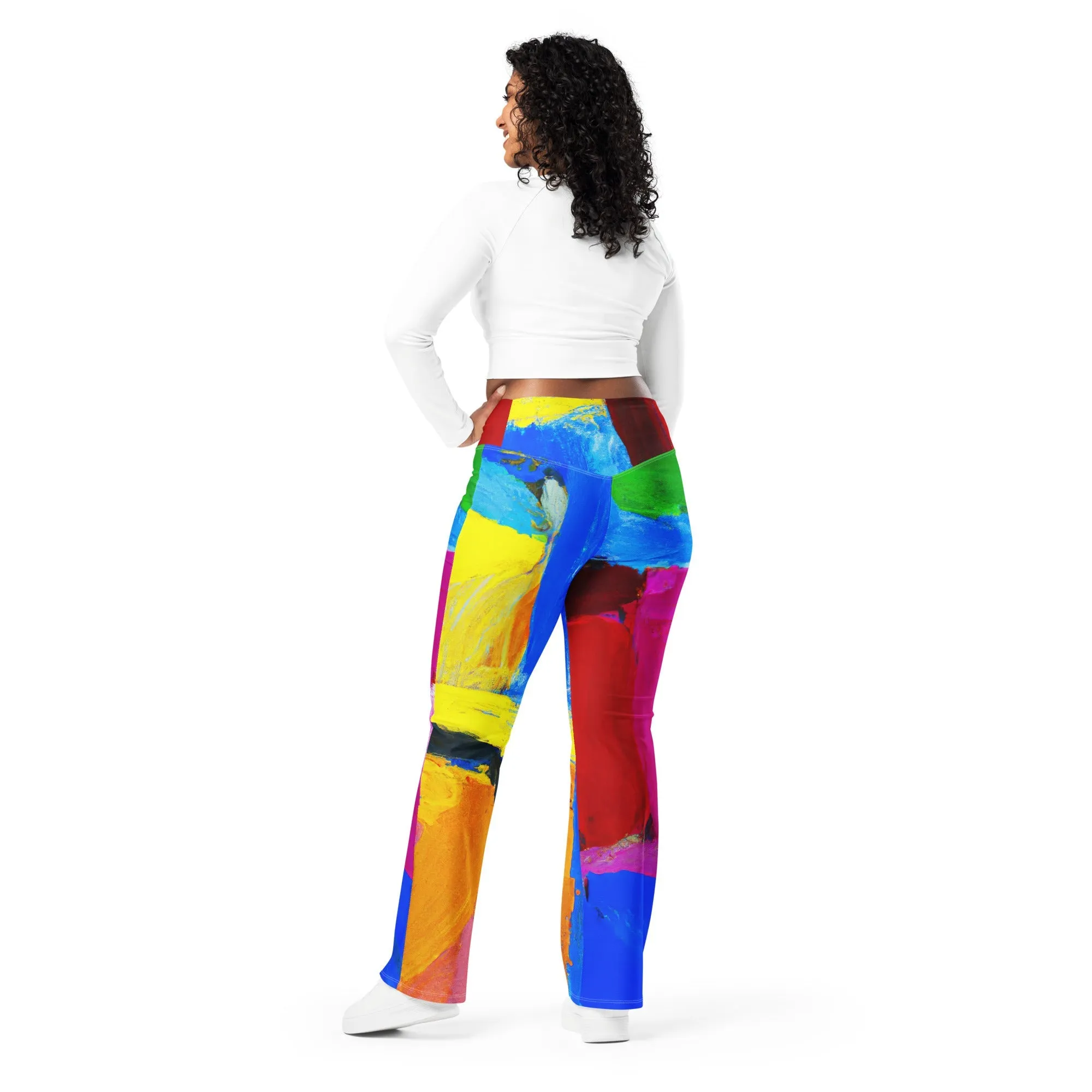 Womens Flare Leggings - Blue Red Abstract Pattern