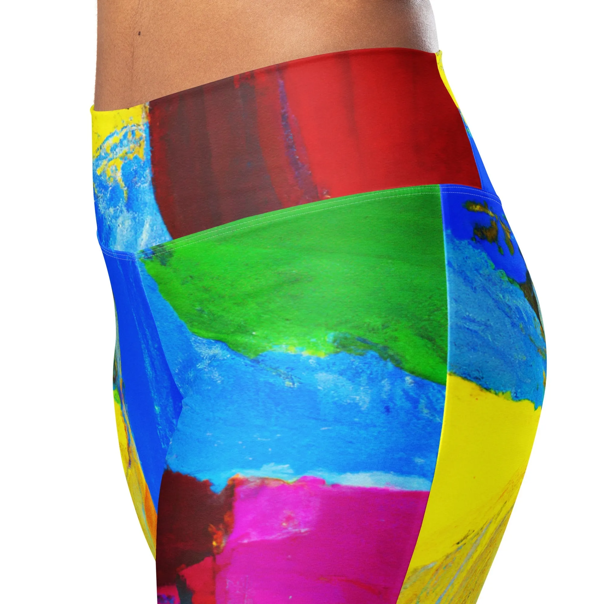 Womens Flare Leggings - Blue Red Abstract Pattern
