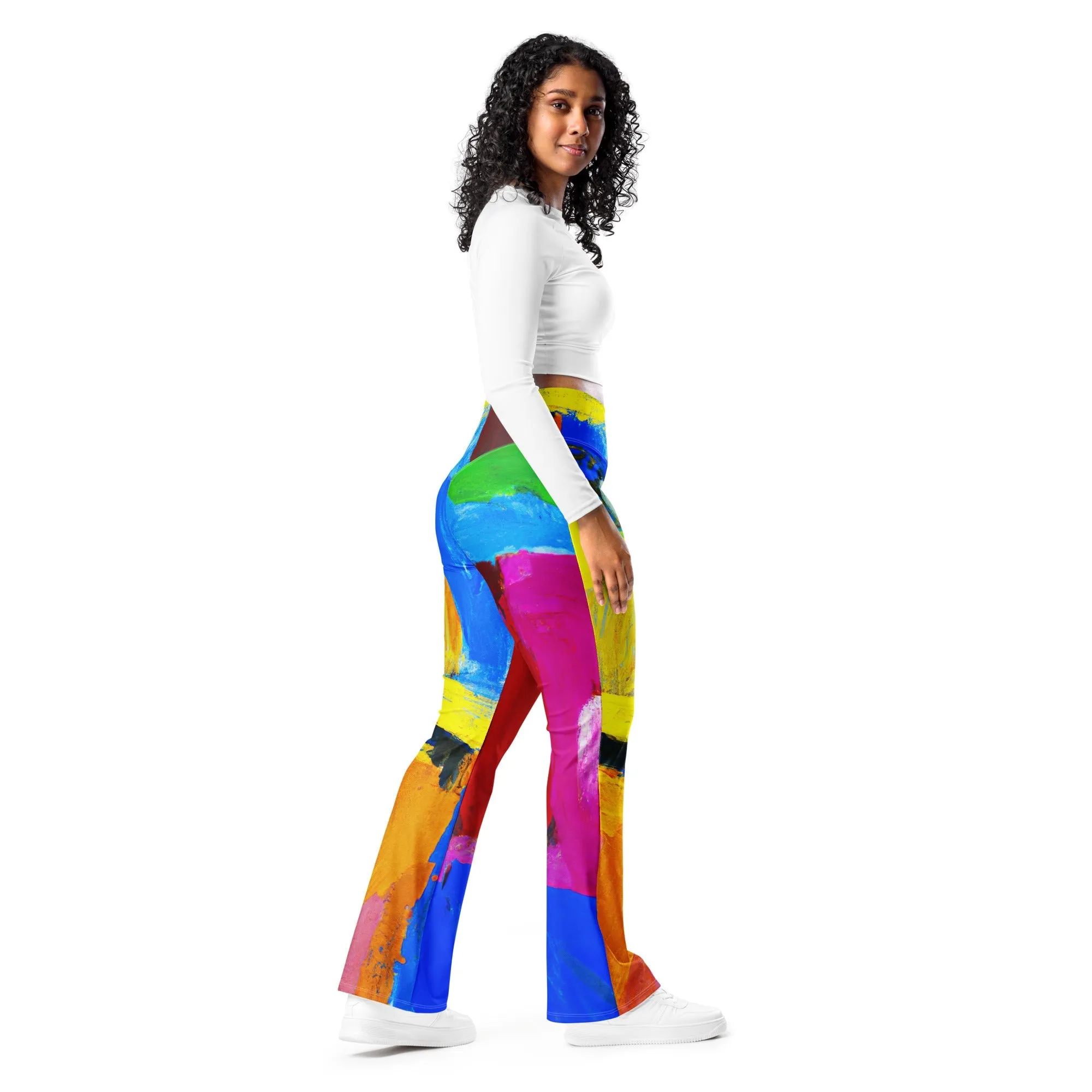 Womens Flare Leggings - Blue Red Abstract Pattern